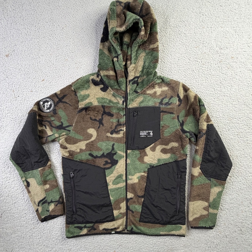 Izzue Army Woodland Camo Fleece Full Zip Hoodie Mens Size XL Streetwear Jacket